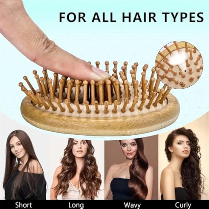 KWSLIN Natural Bamboo Hair Brush, Massaging Scalp, Detangling Hairbrush for Women Men Kids, Eco-friendly Natural Wooden for All Hair Types, No Handle Design, Round Wood Pins Anti-Static - Image 4